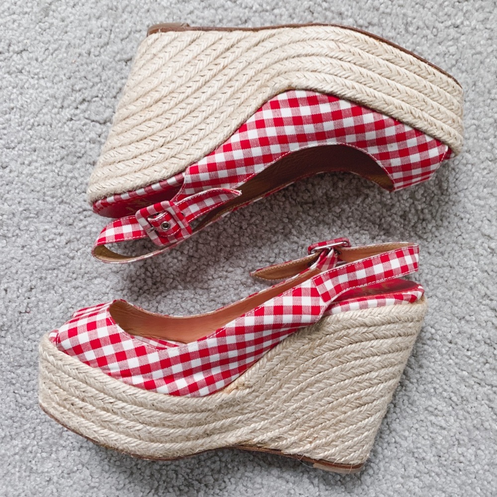 Christian Louboutin Menorca Red Plaid Wedges